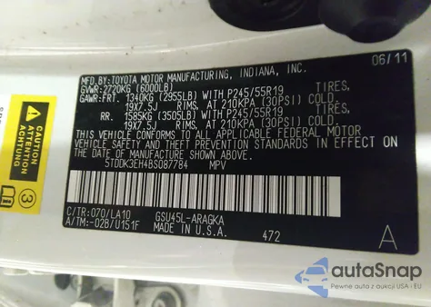 2011 Toyota Highlander Limited V6 from USA, damaged, VIN 5TDDK3EH4BS087784